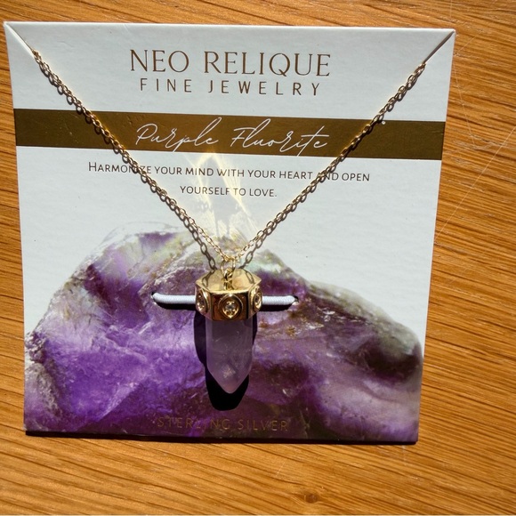 Gold and Purple Pendant sterling silver Necklace amethyst protection crystal - Picture 5 of 8